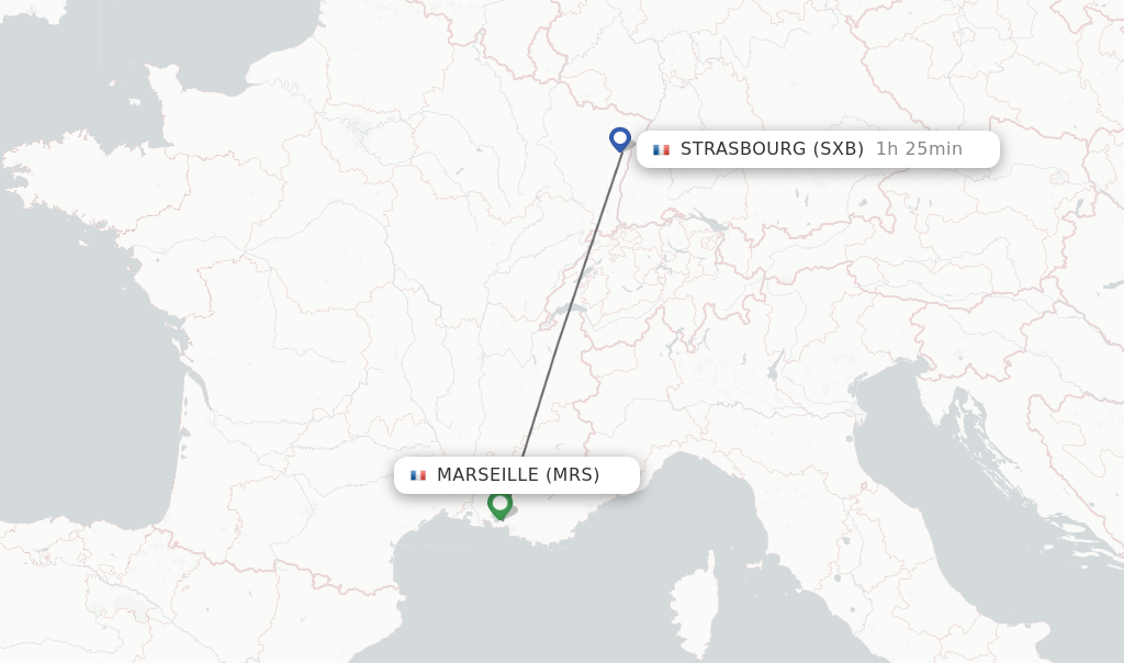 Flights from Marseille to Strasbourg route map