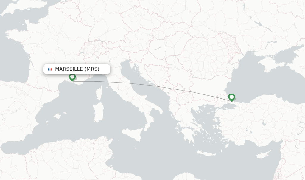 Route map with flights from Marseille with Turkish Airlines