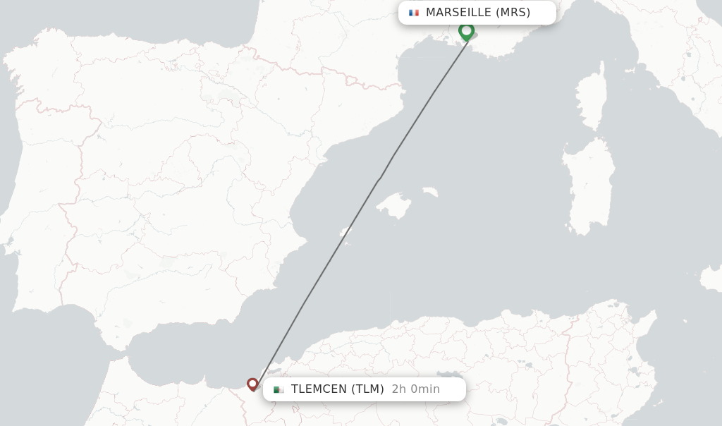Flights from Marseille to Tlemcen route map