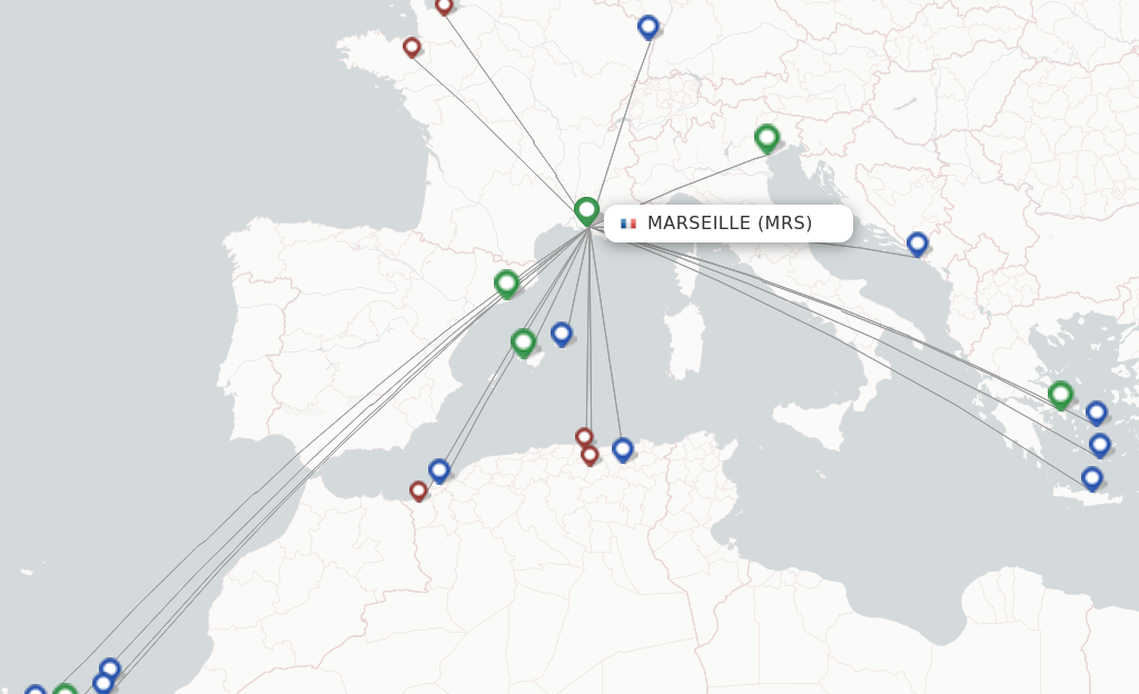 Route map with flights from Marseille with Volotea