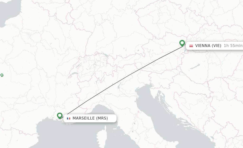 Flights from Marseille to Vienna route map