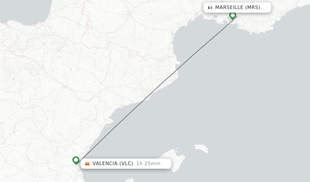 Flights from Marseille to Valencia route map