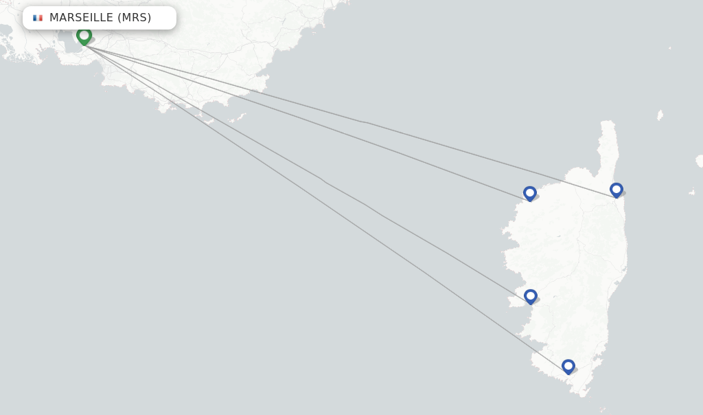 Route map with flights from Marseille with Air Corsica