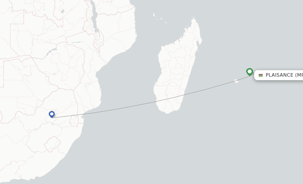 Route map with flights from Mauritius with Safair