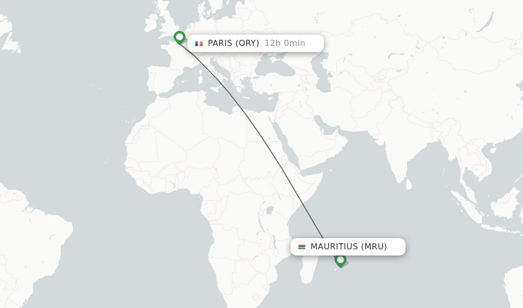 Flights from Mauritius to Paris route map