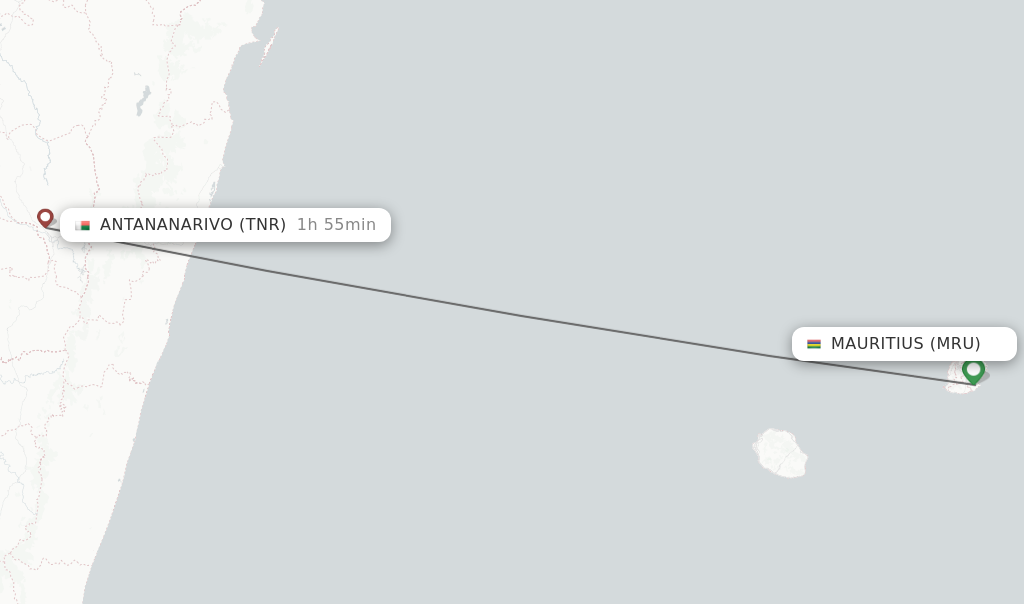 Flights from Mauritius to Antananarivo route map