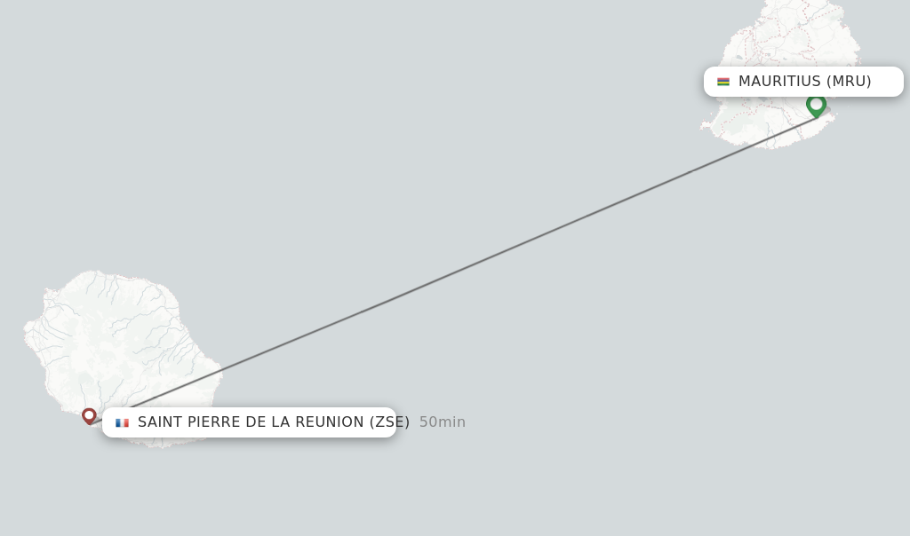Flights from Mauritius to Saint Pierre de la Reunion route map