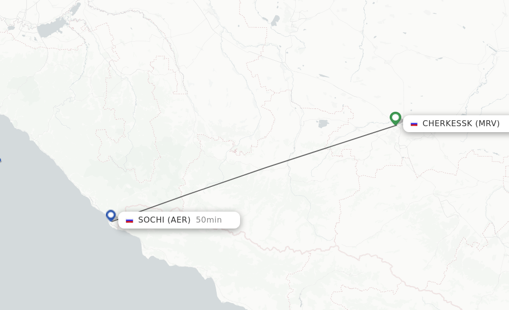 Flights from Mineralnye Vody to Adler/Sochi route map