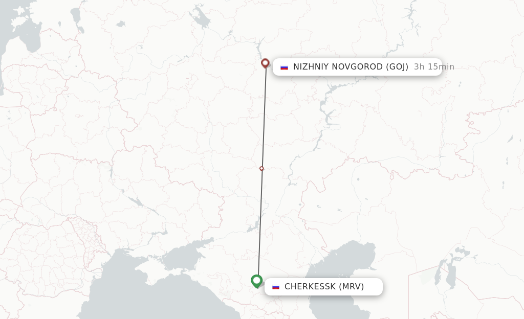 Flights from Mineralnye Vody to Nizhniy Novgorod route map