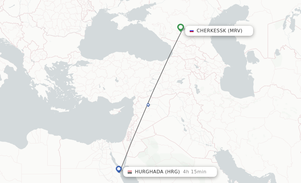 Flights from Mineralnye Vody to Hurghada route map