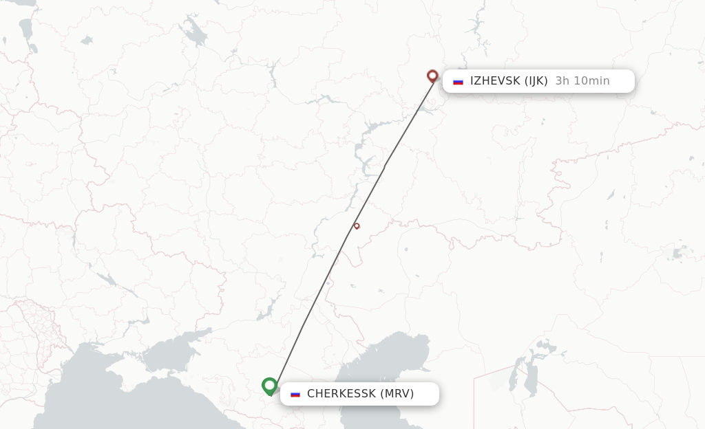 Flights from Mineralnye Vody to Izhevsk route map