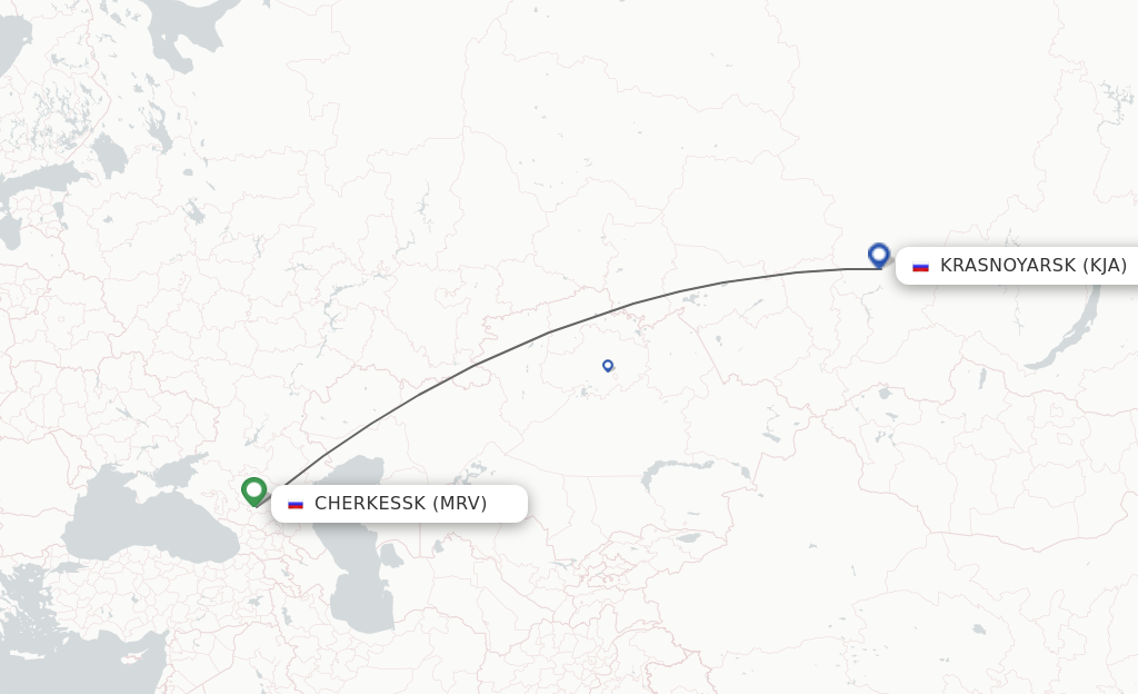 Flights from Mineralnye Vody to Krasnojarsk route map