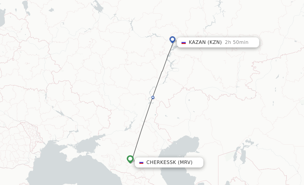Flights from Mineralnye Vody to Kazan route map