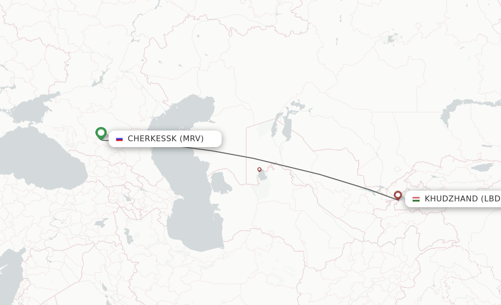 Flights from Mineralnye Vody to Khujand route map
