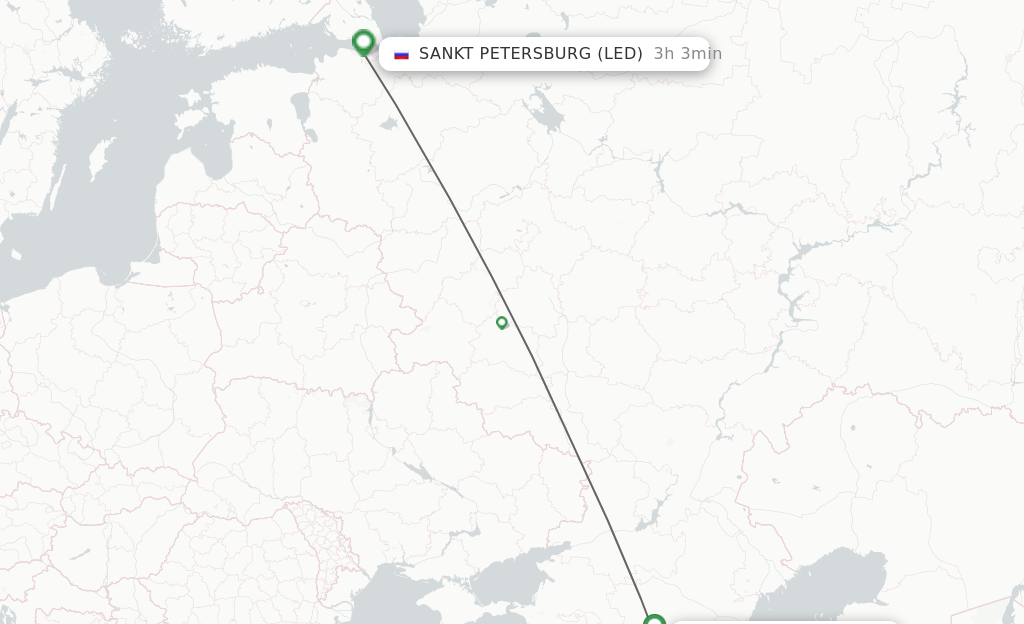 Flights from Mineralnye Vody to Saint Petersburg route map