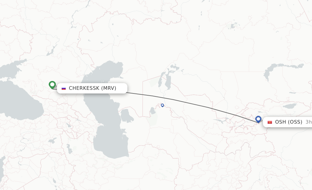 Flights from Mineralnye Vody to Osh route map