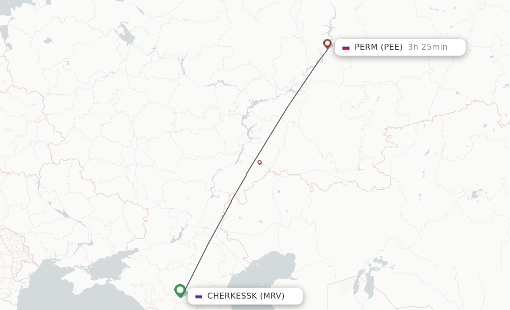 Flights from Mineralnye Vody to Perm route map