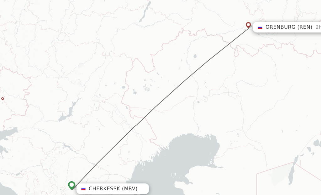 Flights from Mineralnye Vody to Orenburg route map