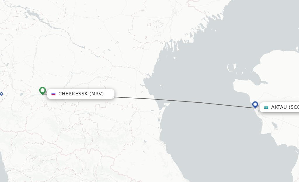 Flights from Mineralnye Vody to Aktau route map