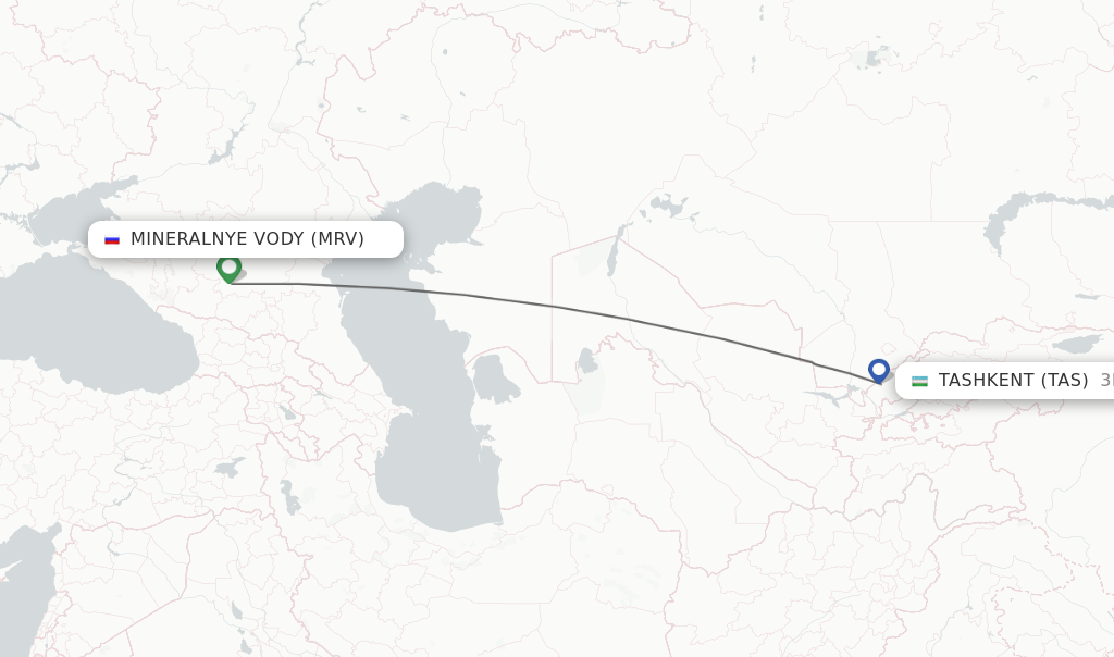 Flights from Mineralnye Vody to Tashkent route map