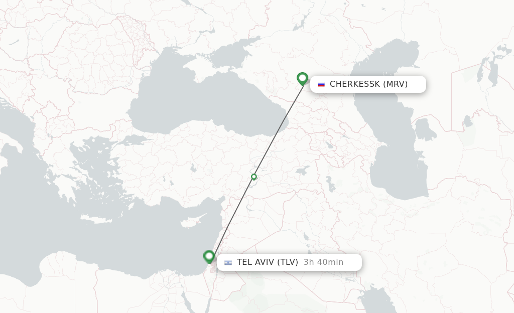 Flights from Mineralnye Vody to Tel Aviv-Yafo route map