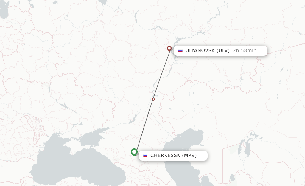 Flights from Mineralnye Vody to Ulyanovsk route map