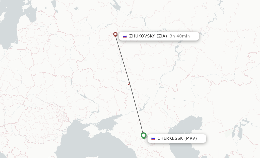 Flights from Mineralnye Vody to Zhukovsky route map