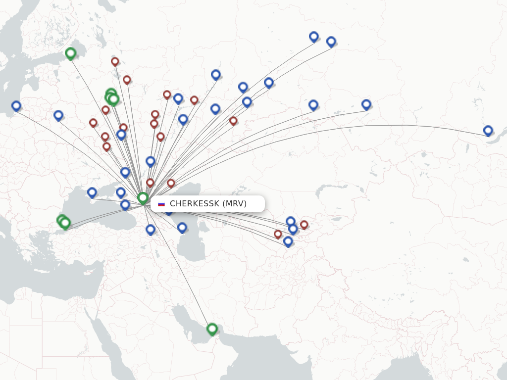 Flights from Mineralnye Vody to Chelyabinsk route map