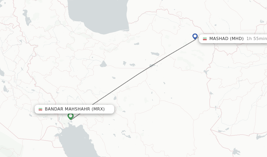 Flights from Bandar Mahshahr to Mashad route map