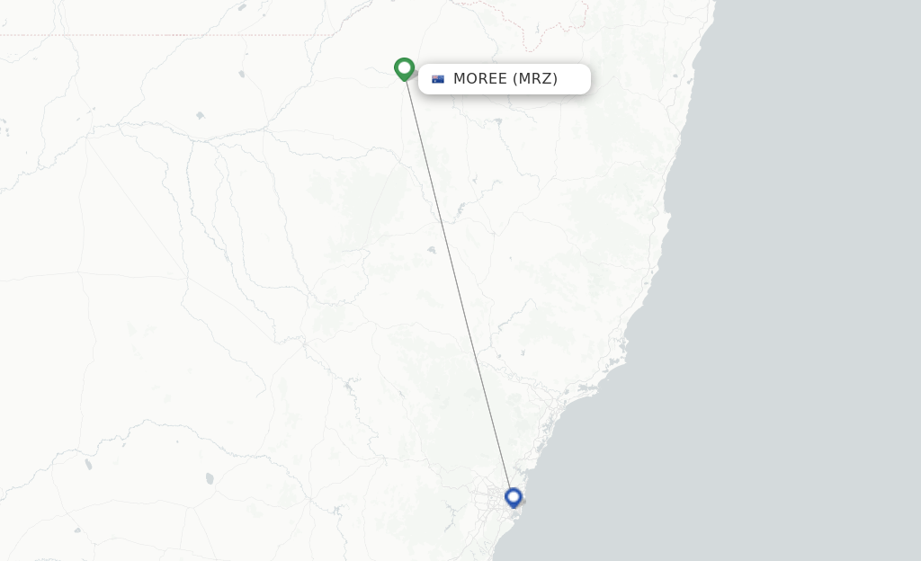 Route map with flights from Moree with Qantas