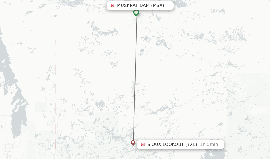 Flights from Muskrat Dam to Sioux Lookout route map