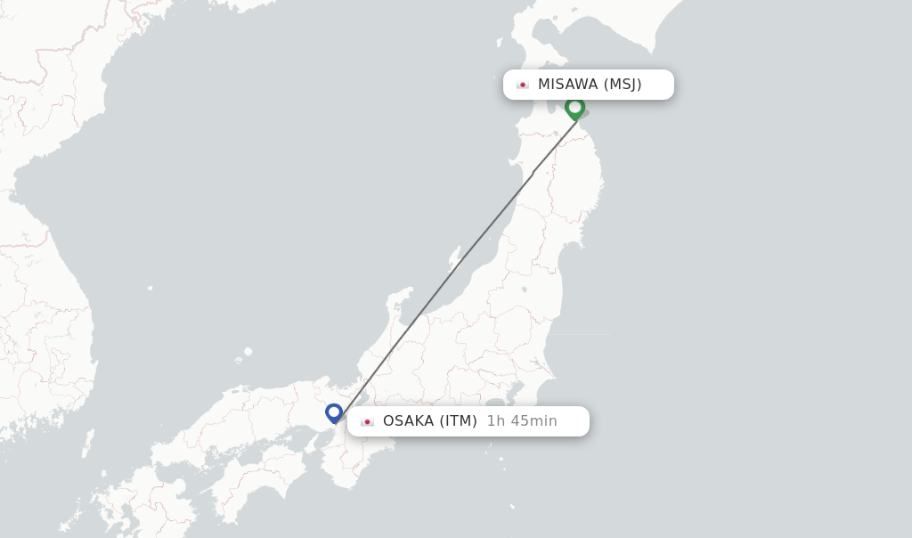 Flights from Misawa to Osaka route map