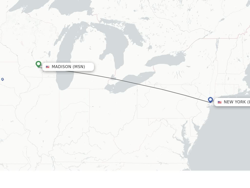 Direct (non-stop) flights from Madison to New York - schedules