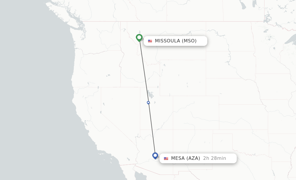Flights from Missoula to Mesa route map