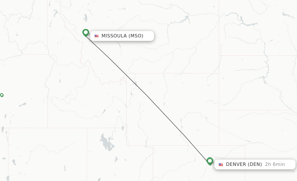 Flights from Missoula to Denver route map