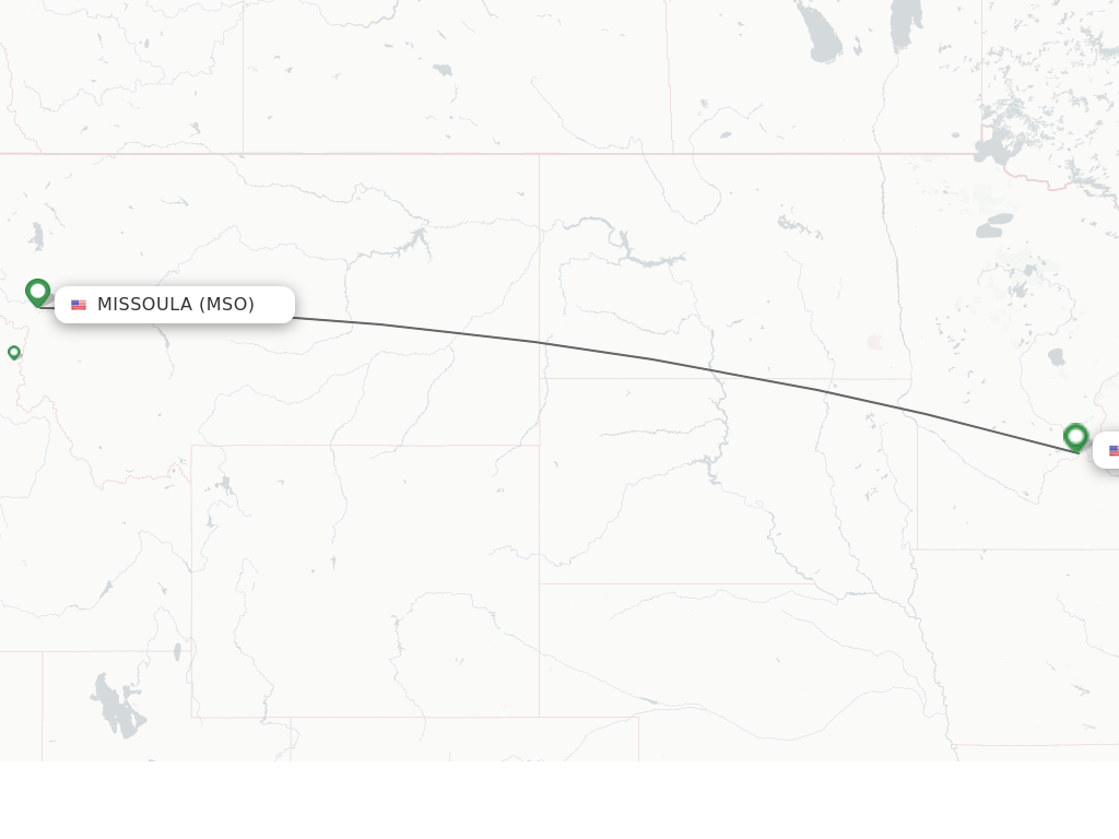 Flights from Missoula to Minneapolis route map