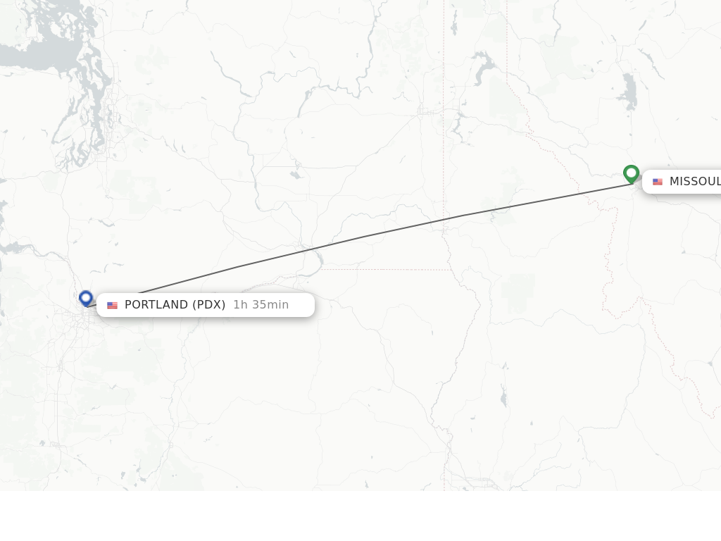 Flights from Missoula to Portland route map
