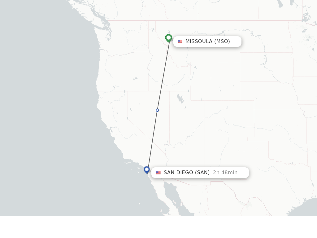 Flights from Missoula to San Diego route map