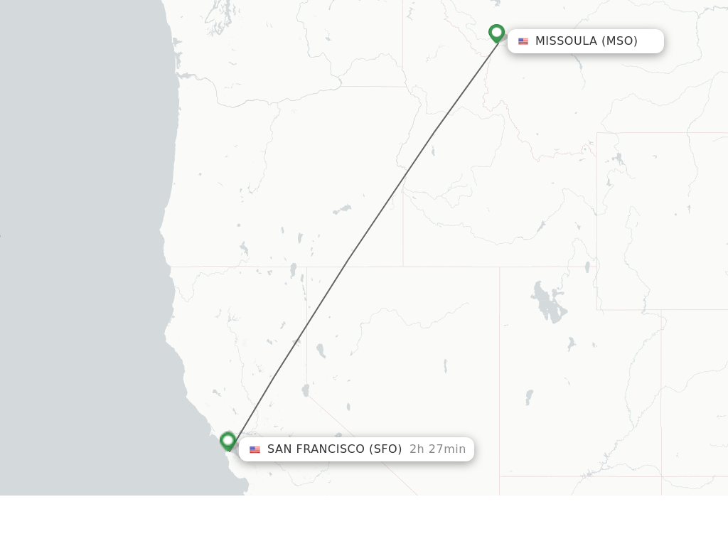 Flights from Missoula to San Francisco route map