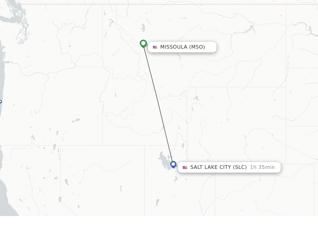 Flights from Missoula to Salt Lake City route map