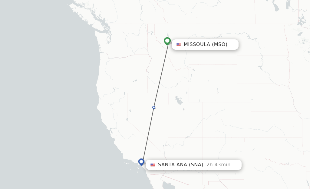 Flights from Missoula to Santa Ana route map