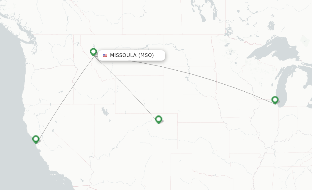 Route map with flights from Missoula with United