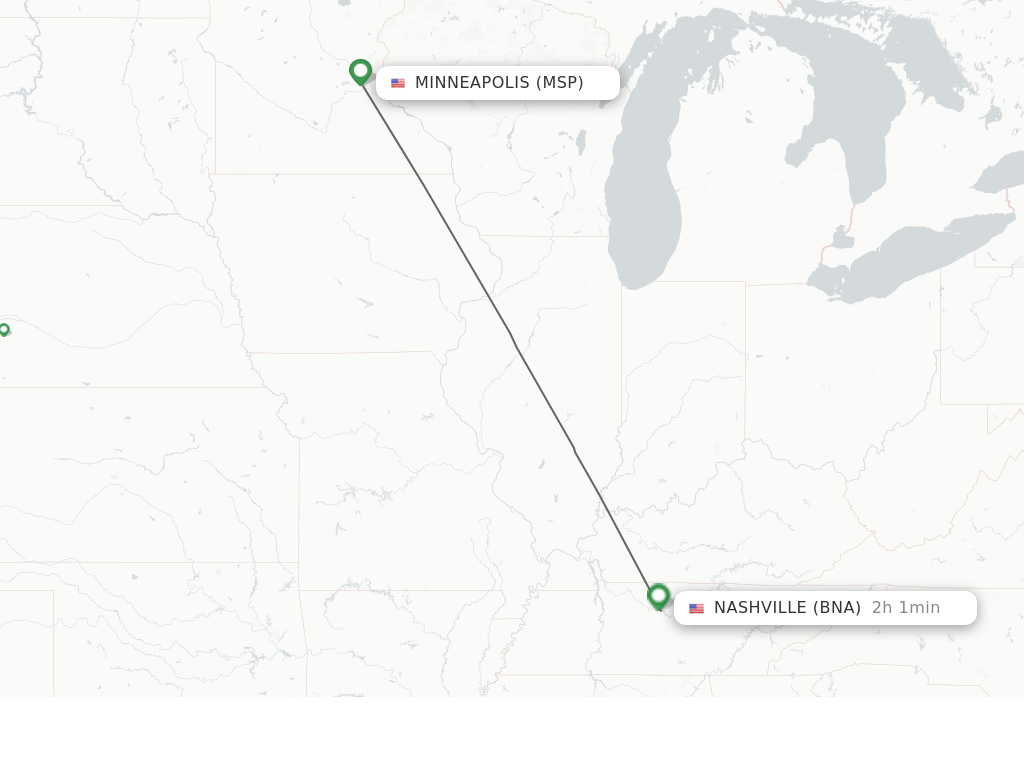 Flights from Minneapolis to Nashville route map
