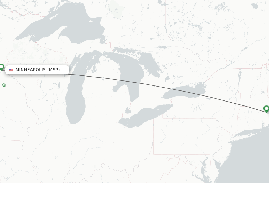 Flights from Minneapolis to Boston route map