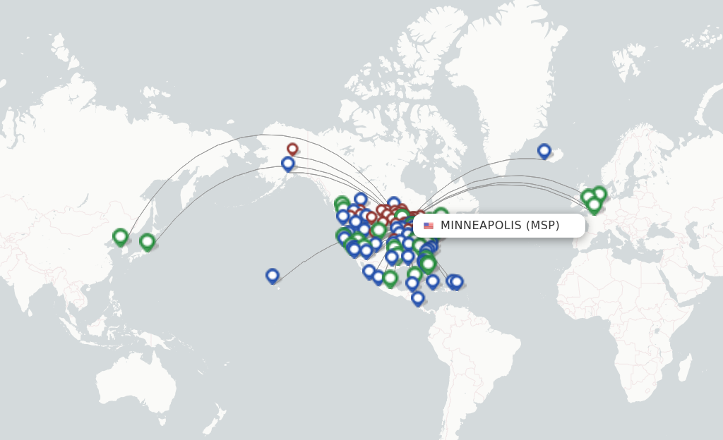 Route map with flights from Minneapolis with Delta