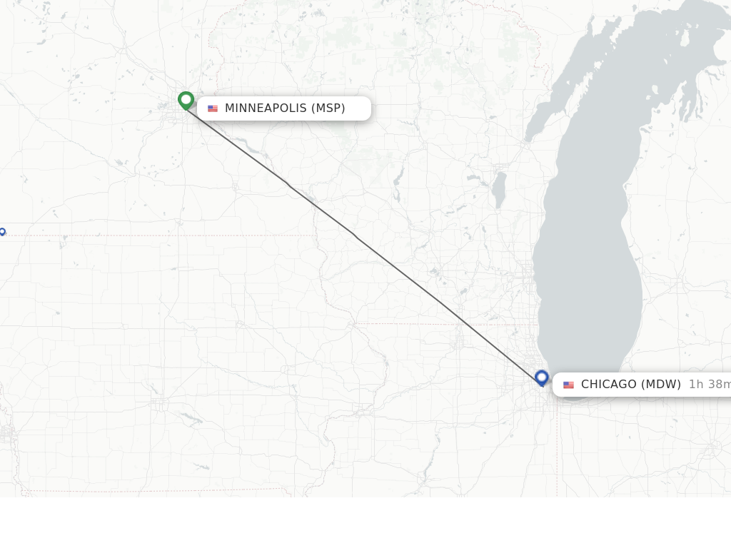 Flights from Minneapolis to Chicago route map