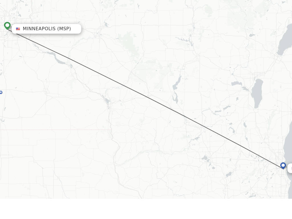 Flights from Minneapolis to Milwaukee route map
