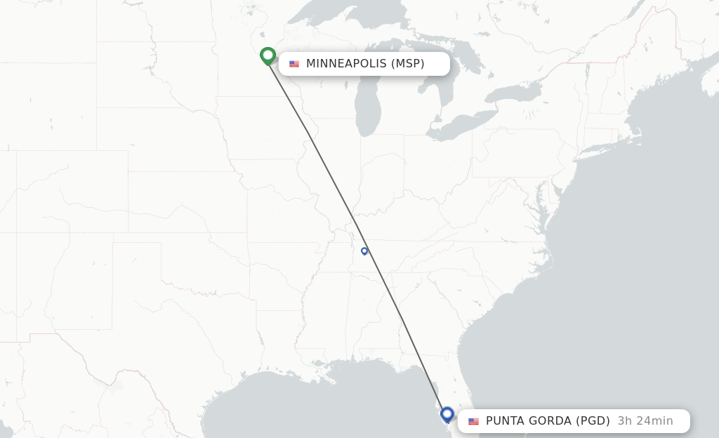 Flights from Minneapolis to Punta Gorda route map