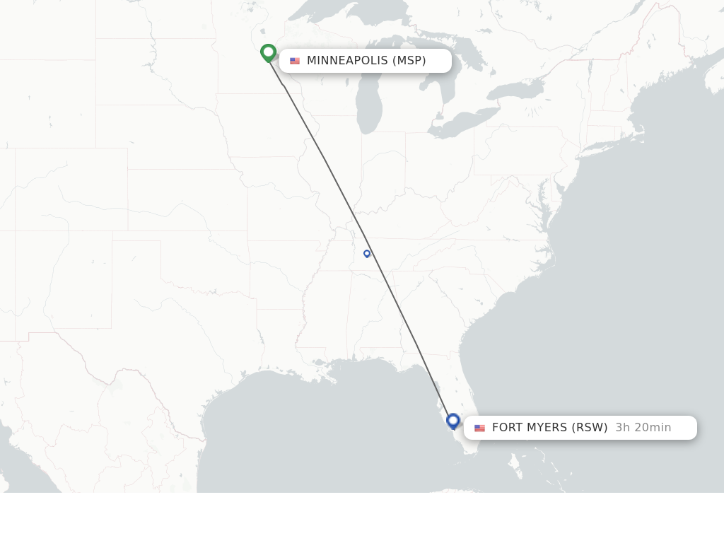 Flights from Minneapolis to Fort Myers route map