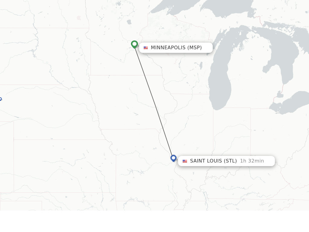 Flights from Minneapolis to Saint Louis route map